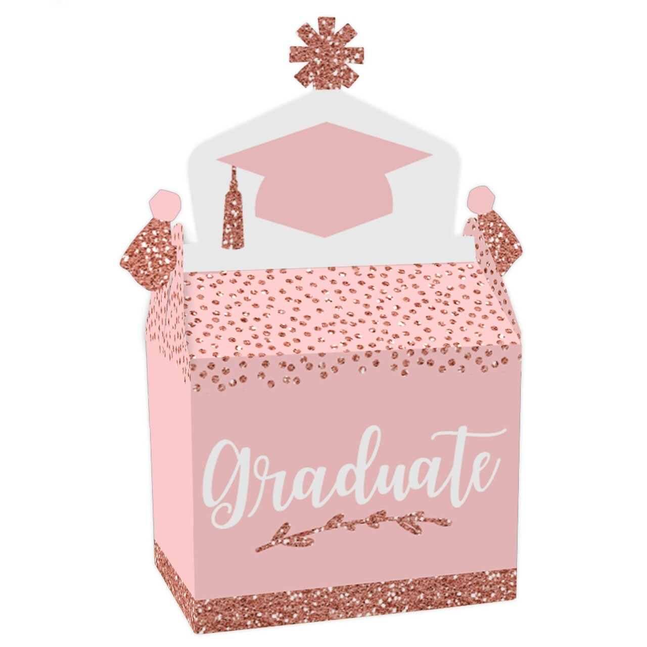Big Dot of Happiness Rose Gold Grad - Treat Box Party Favors - Graduation Party Goodie Gable Boxes - Set of 12